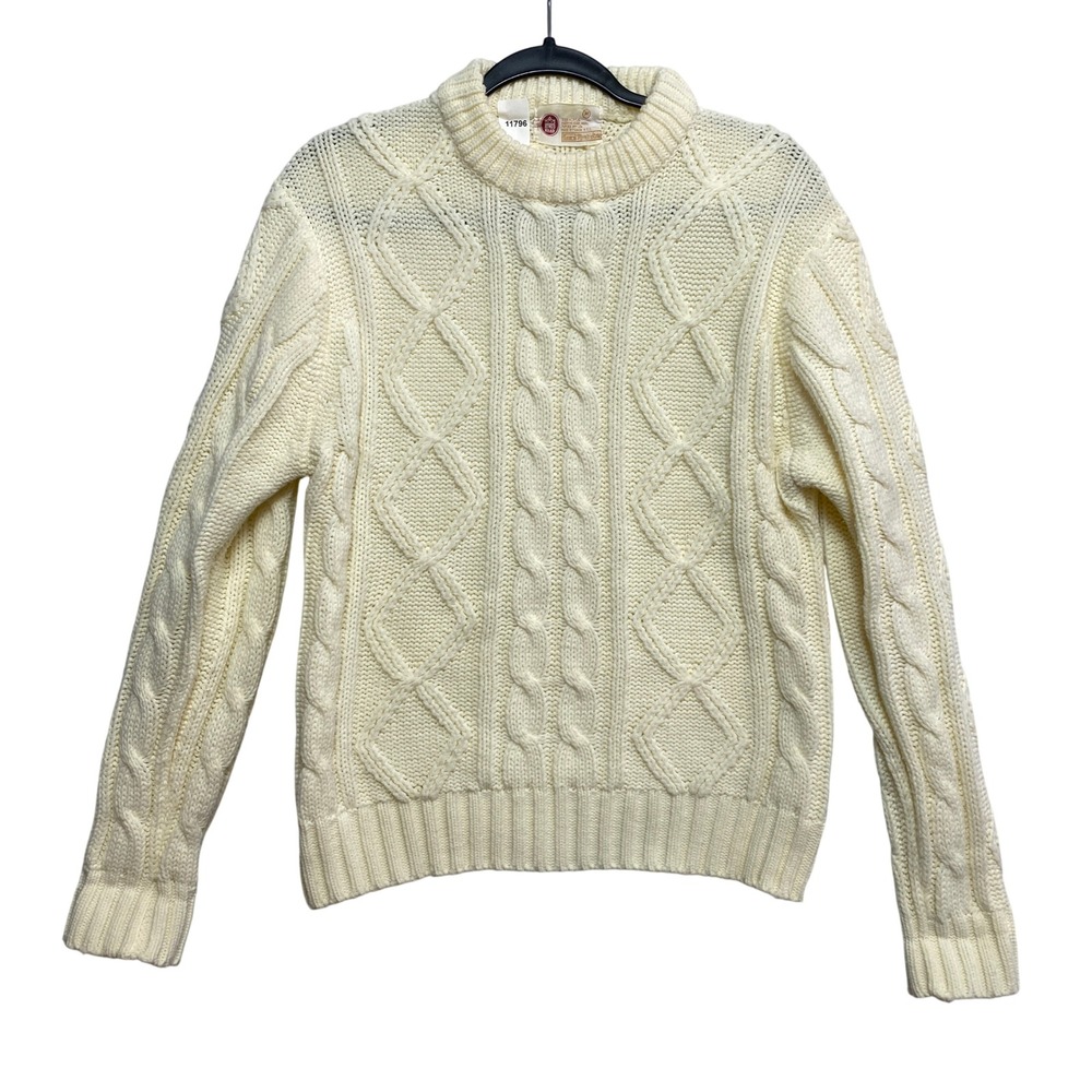 Sears Kings Road Sweater Womens Medium Cream Vintage Crewneck Ivory Cable Knit